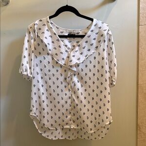 Ann Taylor Ivory and Black Patterned Blouse